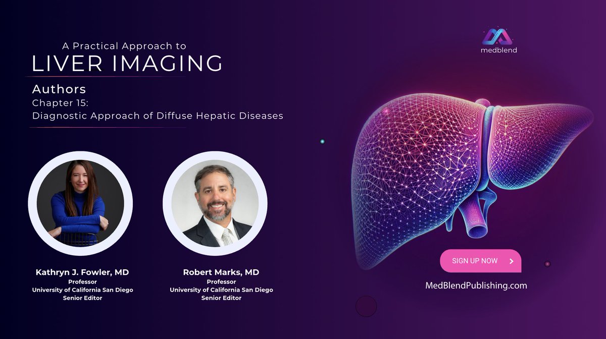 MedBlendPub's tweet image. 📢 Meet our senior editors Dr. Fowler & Dr. Marks—authors of Diagnostic Approach of Diffuse Hepatic Diseases 🧠🩻
Breaking down the 3 key categories of diffuse liver disease:
1️⃣ Storage Diseases
2️⃣ Inflammatory Diseases
3️⃣ Vascular Diseases
📚 Enroll: medblendpublishing.com