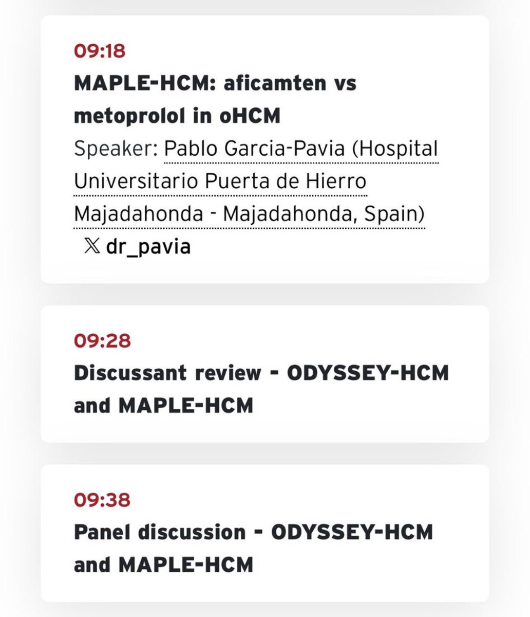 Pablo Garcia-Pavia (@dr_pavia) on Twitter photo ESC Congress LBT announced today! Delighted to present the results of the MAPLE-HCM trial in my hometown of MADRID! 🎉👏🏻🥳
Aficamten vs BB in monotherapy for obstructive HCM 🤔
Saturday 30th in Hot line session 2!
Stay tunned!! ⏱️
<a href="/CNIC_CARDIO/">CNIC</a> <a href="/cardiopdh/">Cardiología Puerta de Hierro🫀</a> <a href="/Cytokinetics/">Cytokinetics</a> ESC Congress LBT announced today! Delighted to present the results of the MAPLE-HCM trial in my hometown of MADRID! 🎉👏🏻🥳
Aficamten vs BB in monotherapy for obstructive HCM 🤔
Saturday 30th in Hot line session 2!
Stay tunned!! ⏱️
<a href="/CNIC_CARDIO/">CNIC</a> <a href="/cardiopdh/">Cardiología Puerta de Hierro🫀</a> <a href="/Cytokinetics/">Cytokinetics</a>