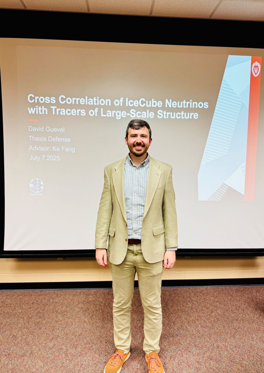 Wisconsin IceCube Particle Astrophysics Center (@uw_wipac) on Twitter photo 🎉 Congratulations to @UWmadphysics student <a href="/davidguevel/">David Guevel</a> on successfully defending his thesis, “Cross-Correlation of IceCube Neutrinos with Tracers of Large-Scale Structure!” 👏
Dr. Guevel was advised by Prof. Ke Fang. 🎉 Congratulations to @UWmadphysics student <a href="/davidguevel/">David Guevel</a> on successfully defending his thesis, “Cross-Correlation of IceCube Neutrinos with Tracers of Large-Scale Structure!” 👏
Dr. Guevel was advised by Prof. Ke Fang.
