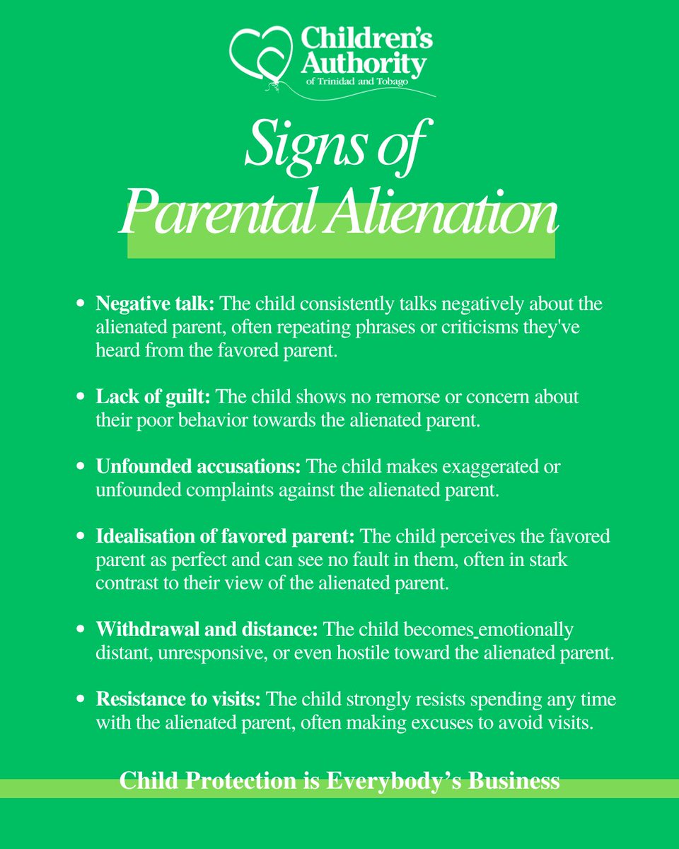 Here are a few signs which may indicate a parent is being alienated.