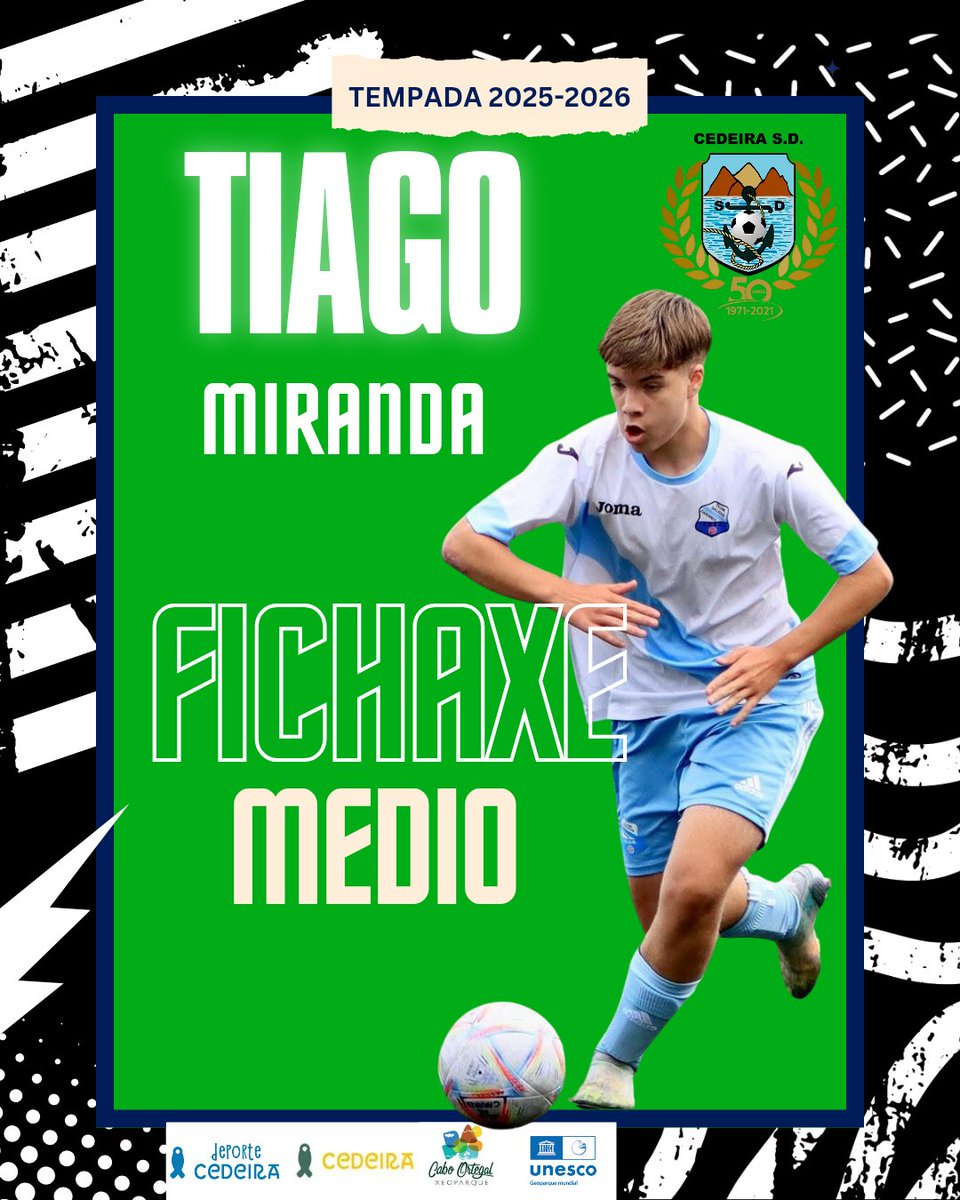NOVA FICHAXE 🤍🖤👏✍️

🆕️ Tempada 2025-2026
👤Tiago Miranda Brites
🏠 Cedeira e 🇵🇹
⚽️ Mediocentro
➡️  Galicia De Caranza 

📝A pesar de ser o seu penúltimo ano de xuvenil,ten experiencia na 1ª Futgal.Técnica,físico e golpeo.

Moita sorte e benvido de novo a tua casa 🖤🤍🥰👏