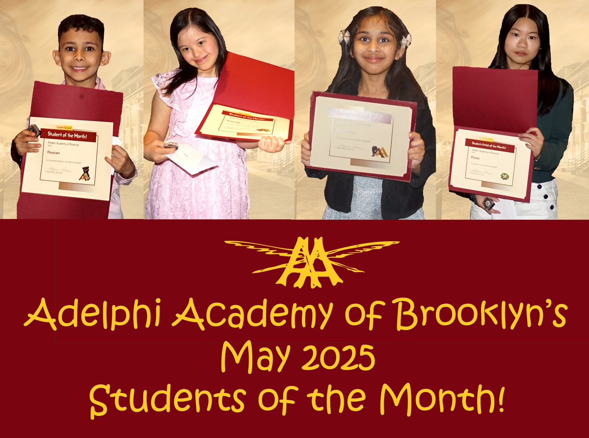 AdelphiAcademy's tweet image. Adelphi Academy's final 2024-2025 #StudentsoftheMonth were honored at the Annual Student Awards Banquet at @bayridgemanor. Congratulations to Abraham (Lower School), Ahmed (Middle School, not pictured), Petronilla (Upper School), Eva (Scholar-Athlete) & Phoebe (Student-Artist)!