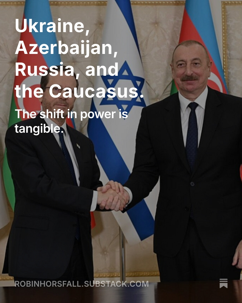 Ukraine, Azerbaijan, Russia, and the Caucasus. 
After Israel recently attacked Iranian nuclear facilities, Putin saw an opportunity to tempt Iran into a new war by blaming Azerbaijan.
open.substack.com/pub/robinhorsf…