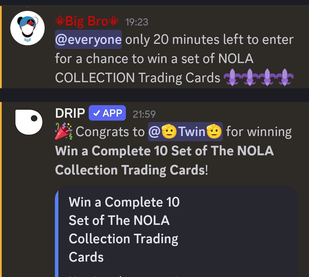 ArtStudio Max🫡 (@nftartstudiomax) on Twitter photo Allhumdulliah 🤲🏽
What a great way to wrap up the day 🥹
I won a complete set of #NOLACollection trading cards in <a href="/SavageNationSVT/">SavageNation Community</a> discord 🤩
Thank u so much <a href="/247fnpNFT/">⚜️Big Breaux⚜️</a> for the amazing utilities u have been giving away to the #NOLA Holders 🎉🎉🎉🎉🎉🎉🎉 Allhumdulliah 🤲🏽
What a great way to wrap up the day 🥹
I won a complete set of #NOLACollection trading cards in <a href="/SavageNationSVT/">SavageNation Community</a> discord 🤩
Thank u so much <a href="/247fnpNFT/">⚜️Big Breaux⚜️</a> for the amazing utilities u have been giving away to the #NOLA Holders 🎉🎉🎉🎉🎉🎉🎉
