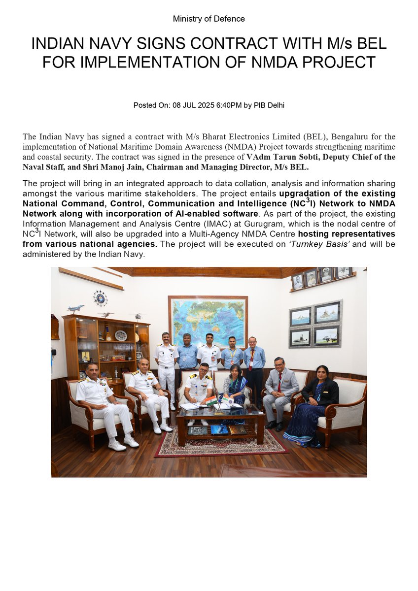 Laxman Kumar Behera (@laxmankbehera) on Twitter photo India's maritime domanain awareness gets a boost; <a href="/indiannavy/">SpokespersonNavy</a> signs a crucial contract with <a href="/BEL_CorpCom/">Bharat Electronics Limited (BEL)</a> in this regard India's maritime domanain awareness gets a boost; <a href="/indiannavy/">SpokespersonNavy</a> signs a crucial contract with <a href="/BEL_CorpCom/">Bharat Electronics Limited (BEL)</a> in this regard