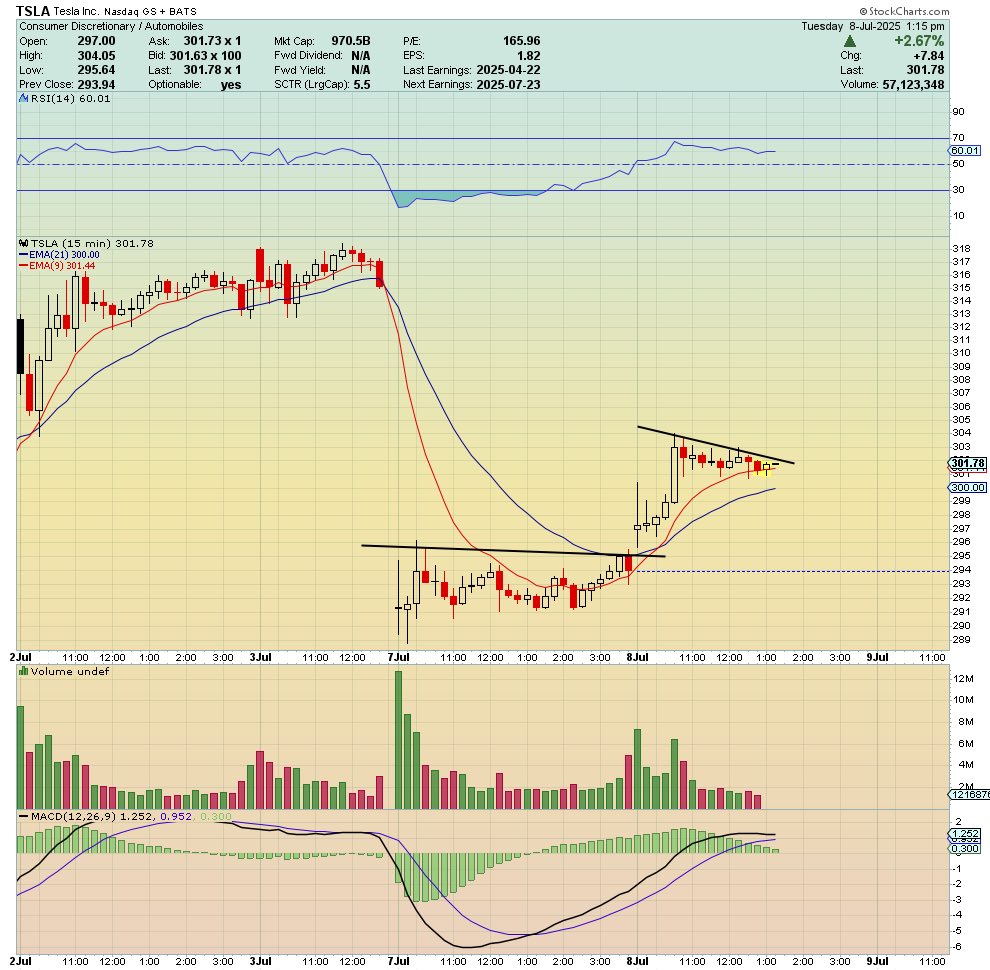 $TSLA 15min - Went long here 

Gap fill 315