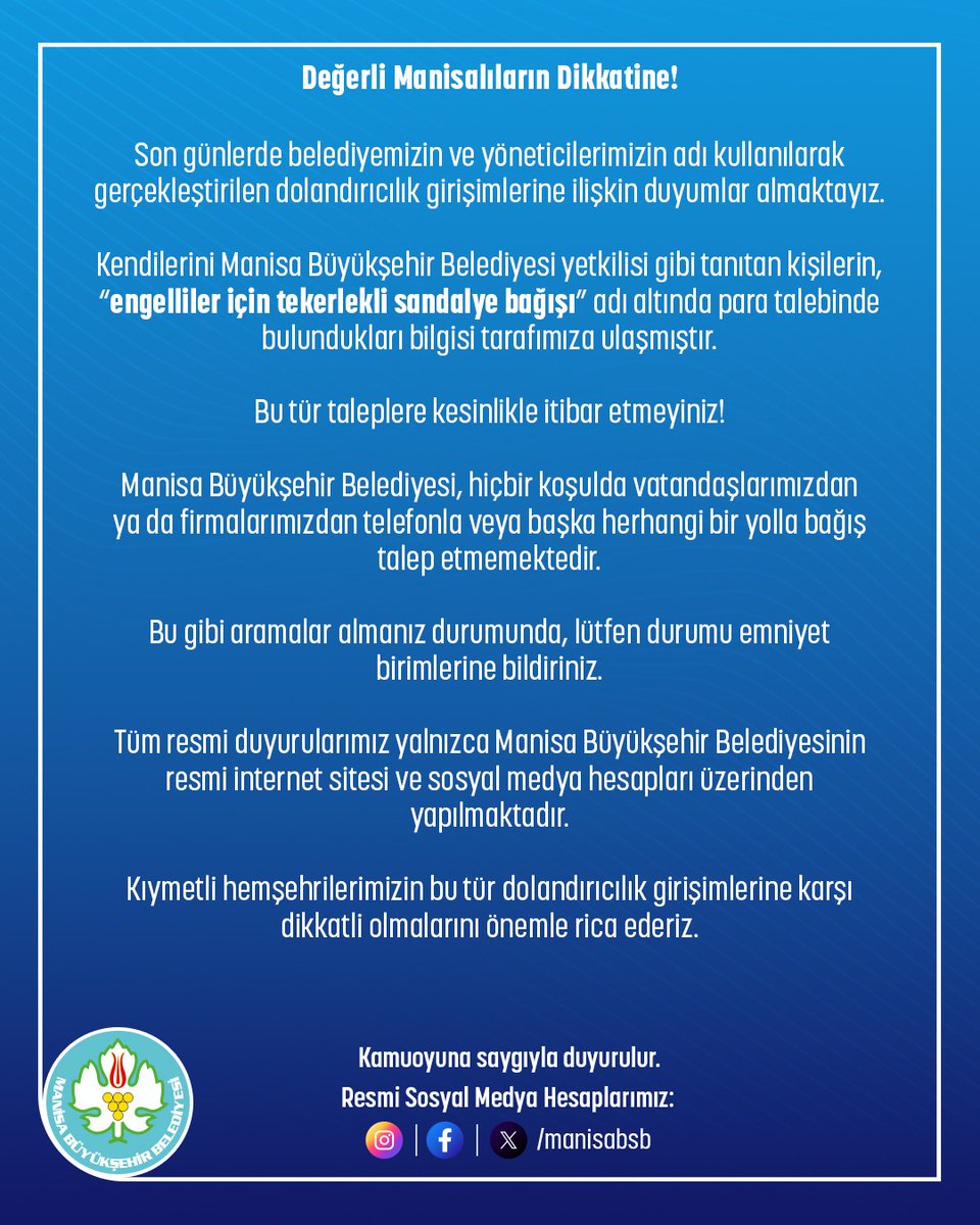 Manisa Büyükşehir Belediyesi tweet media