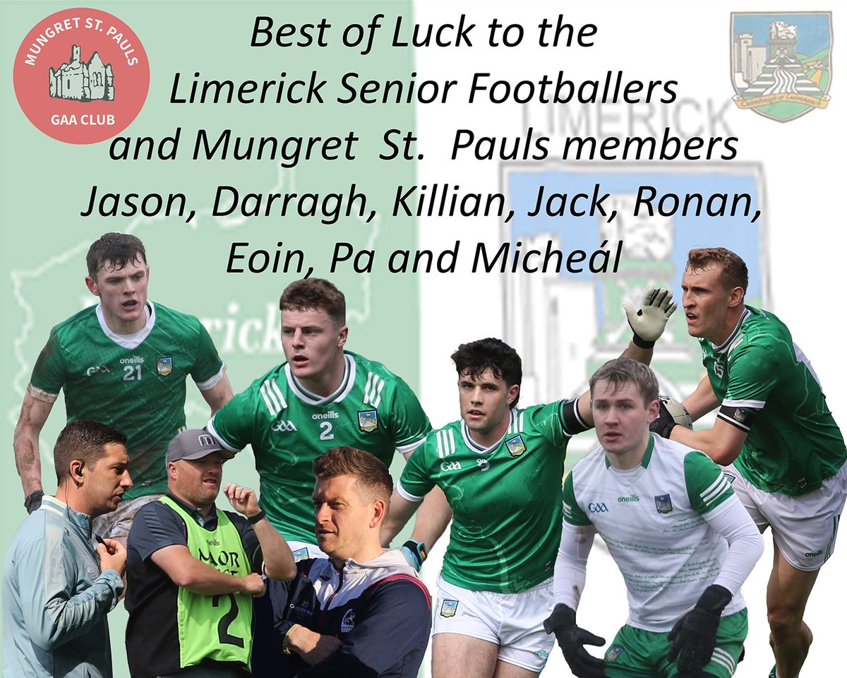 Fintan Hynes (@fjbhynes) on Twitter photo Best of luck to Jason, Darragh, Killian, Jack, Ronan, Micheál, Pa, Eoin and the rest of the <a href="/LmkFootballers/">Limerick Footballers</a> in the Tailteann Cup Final on Saturday. <a href="/mungretgaa/">Mungret St. Pauls GAA</a> <a href="/LimerickCLG/">Limerick GAA</a> <a href="/AcresRange/">The Acres</a> Best of luck to Jason, Darragh, Killian, Jack, Ronan, Micheál, Pa, Eoin and the rest of the <a href="/LmkFootballers/">Limerick Footballers</a> in the Tailteann Cup Final on Saturday. <a href="/mungretgaa/">Mungret St. Pauls GAA</a> <a href="/LimerickCLG/">Limerick GAA</a> <a href="/AcresRange/">The Acres</a>