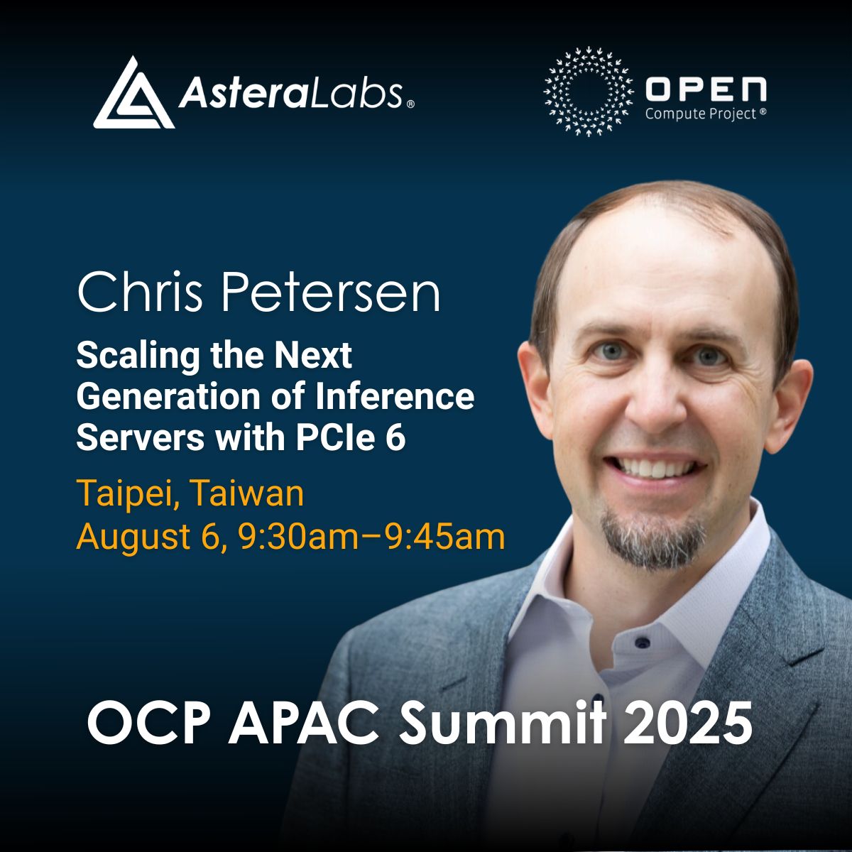 Catch Chris Peterson, Fellow, Technology &amp; Ecosystems at Astera Labs, as he dives into “Scaling the Next Generation of Inference Servers with #PCIe 6” 🚀

🔗 Register: buff.ly/3CmiCuH 

👀 More speakers, coming soon. Stay tuned! 

#AI