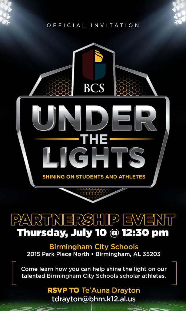 Are you interested in sponsoring our BCS Under the Lights broadcasts this season? If so, join us this Thursday at 12:30 p.m. at the Central Office to learn how you can help shine a light on our talented scholar athletes.  #SuccessStartsHere