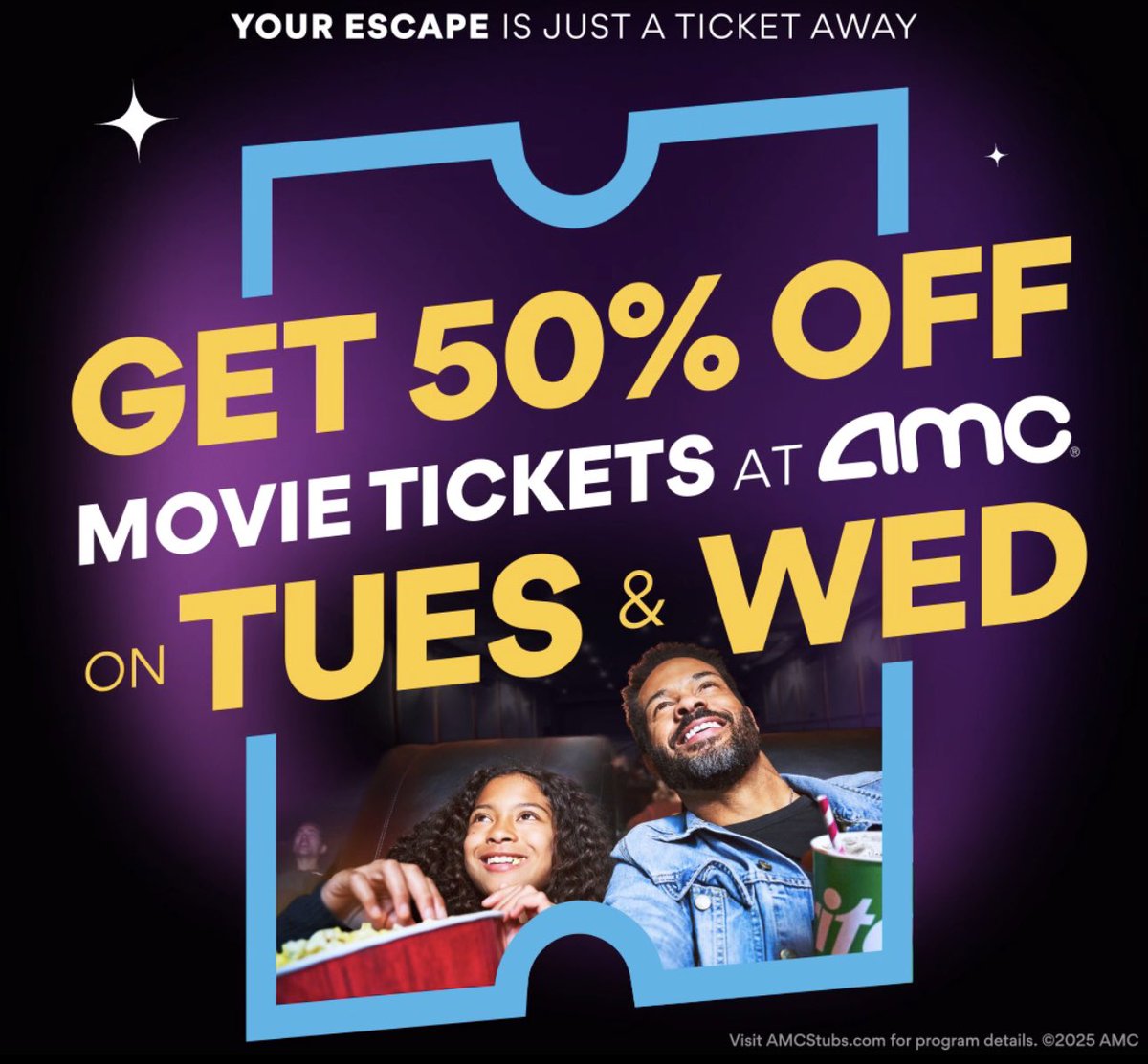 AMC just rolled out the red carpet for summer: 50% off tickets every Tuesday and Wednesday. Time to catch those flicks I’ve had on my queue for way too long.

I get 4 movies a week with the A-List membership, which I highly recommend. But it’s nice to be able to see an extra