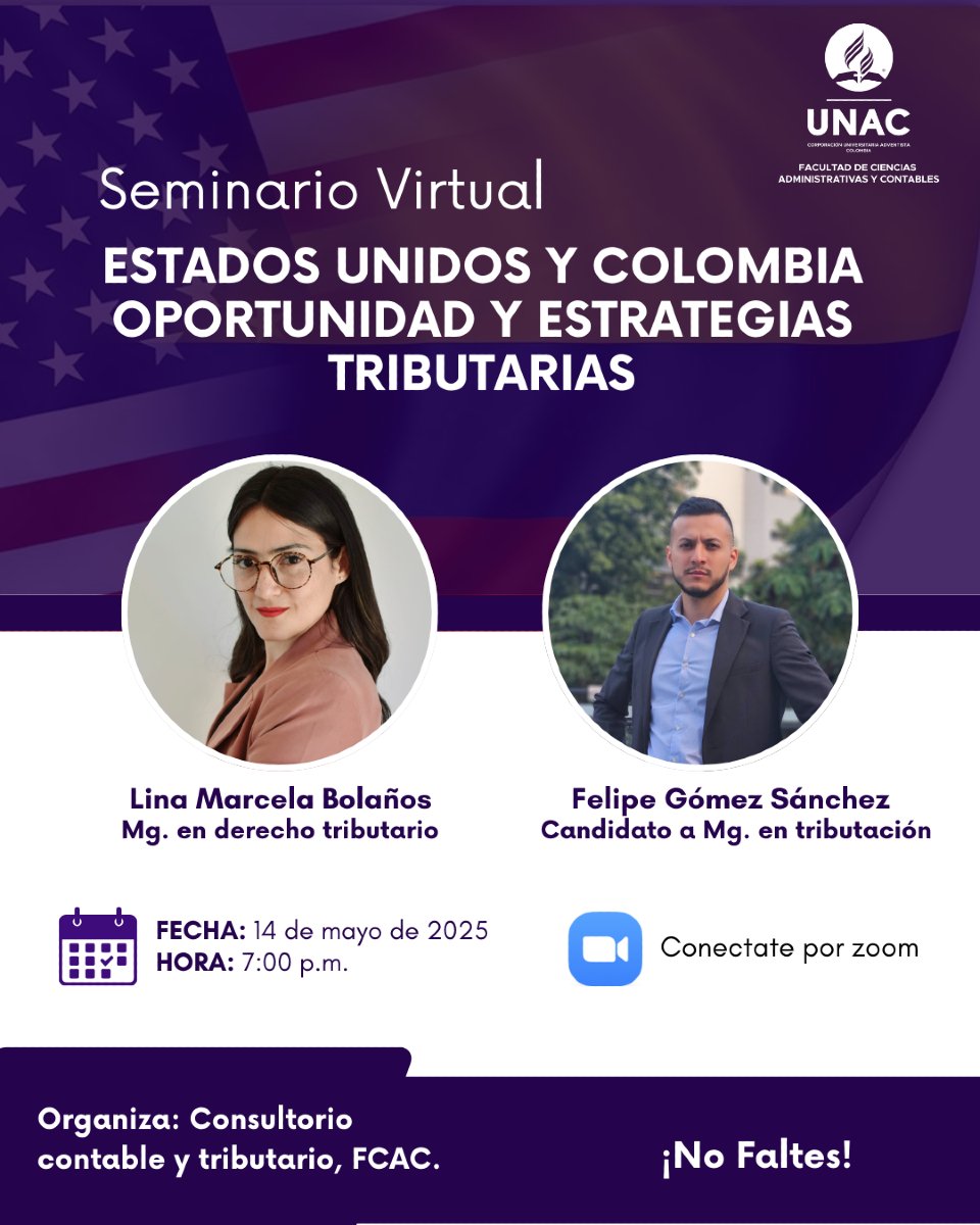 #ActualidadUnacense 📌El Consultorio Contable y Tributario de la FCAC, UNAC realiza seminario virtual “Estados Unidos y Colombia: Oportunidad y estrategias tributarias”💛💙
Lee la nota completa aquí: 
👉unac.edu.co/seminario-zoom…
