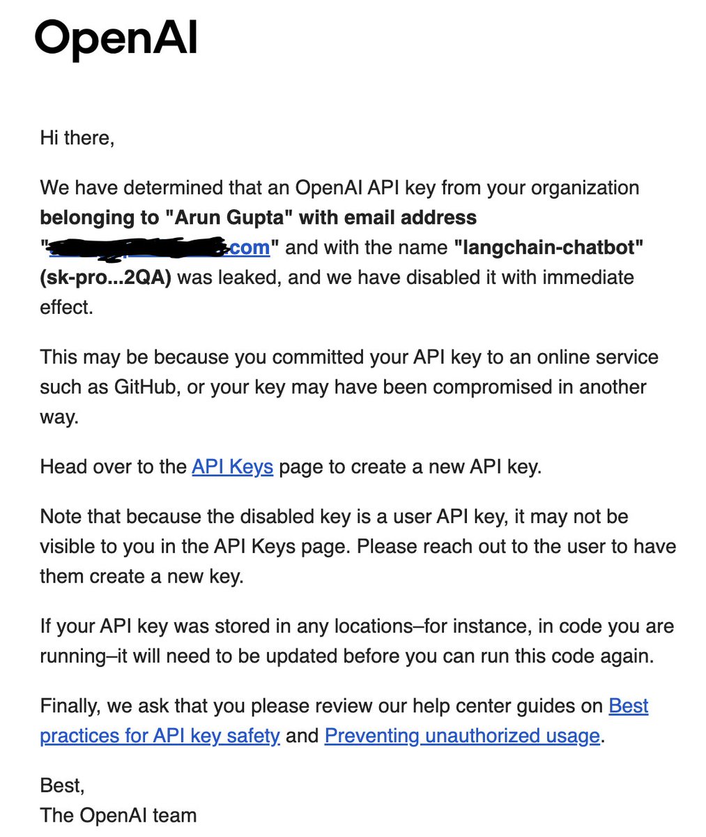 arungupta's tweet image. Accidentally pushed @OpenAI key to GitHub and got an email notification a few moments later that the key was disabled. Thank you for keeping it safe!
Continuing with the experimentation ...