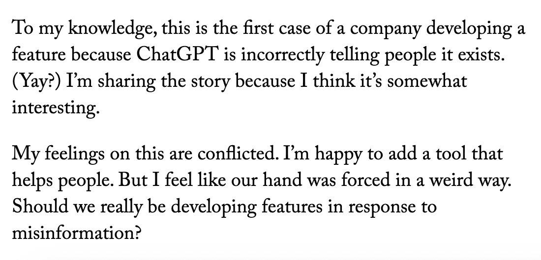 bearstech's tweet image. Quand les hallucinations des LLM sont moteur d'innovation
"Adding a feature because ChatGPT incorrectly thinks it exists"
👉 holovaty.com/writing/chatgp…