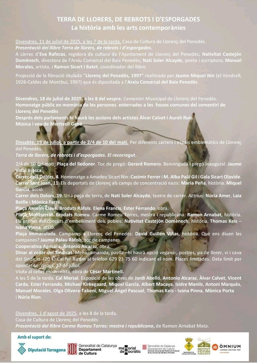 IEPenedesencs's tweet image. Presentació del llibre "Terra de llorers, de rebrots i d'esporgades"
🗓️11 de juliol
🕒19 h
🏫 Casa de Cultura
📌 Llorenç del Penedès
Projecció de la filmació titulada "Llorenç del Penedès, 1997" realitzada per Jaume Miquel Nin (el Vendrell, 1926-Caldes de Montbui, 1997)