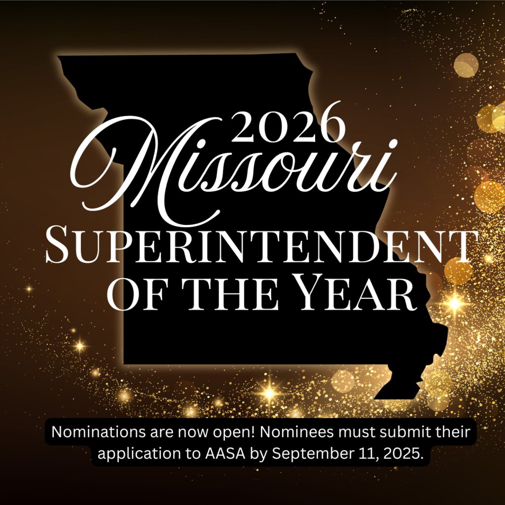 MASALeaders's tweet image. Nominations are now open for the 2026 Missouri Superintendent of the Year! Nominate a leader who makes a difference. Nominees must submit their applications to AASA by September 11.
🔗 Learn more: aasa.org

#MASALeads #2026SOY #MissouriEducation #AASA