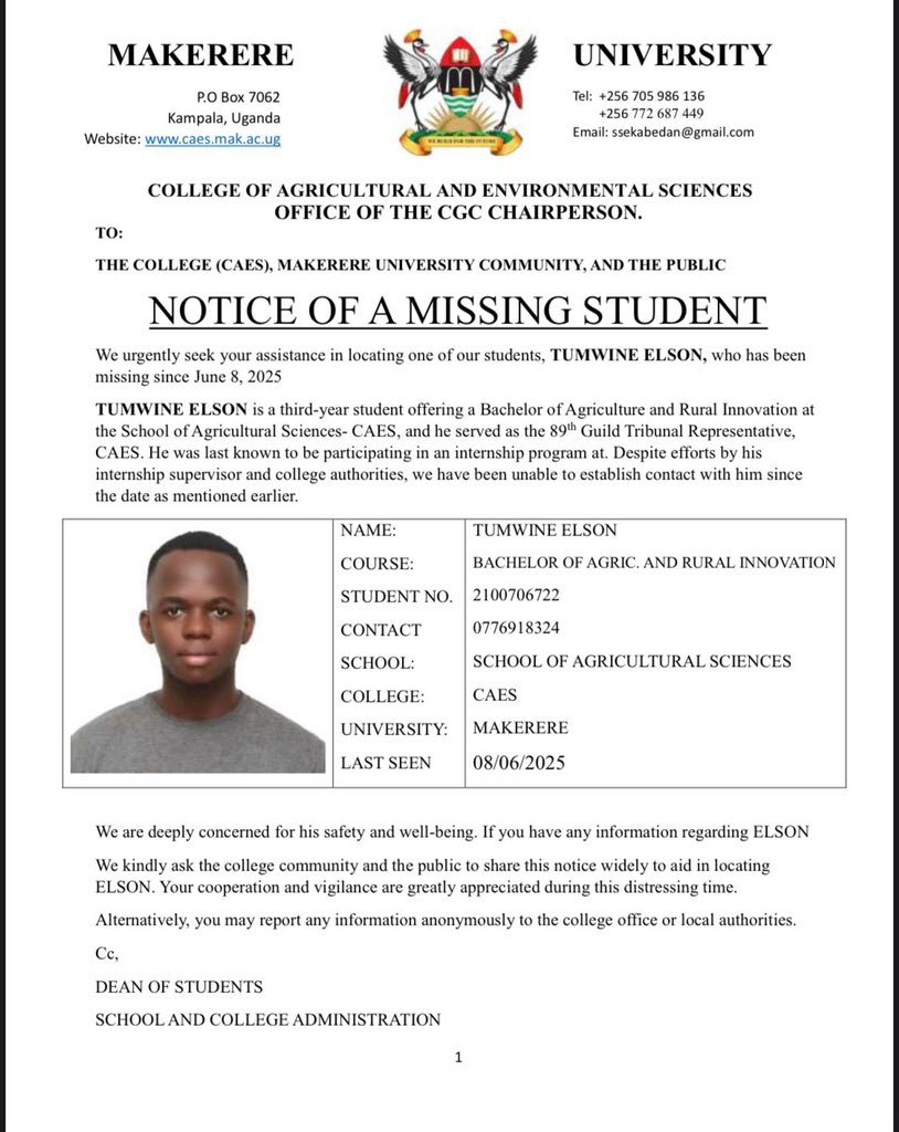 Where is Tumwine Elson? His friends say he has been missing since last month, anyone knows something about his whereabouts?