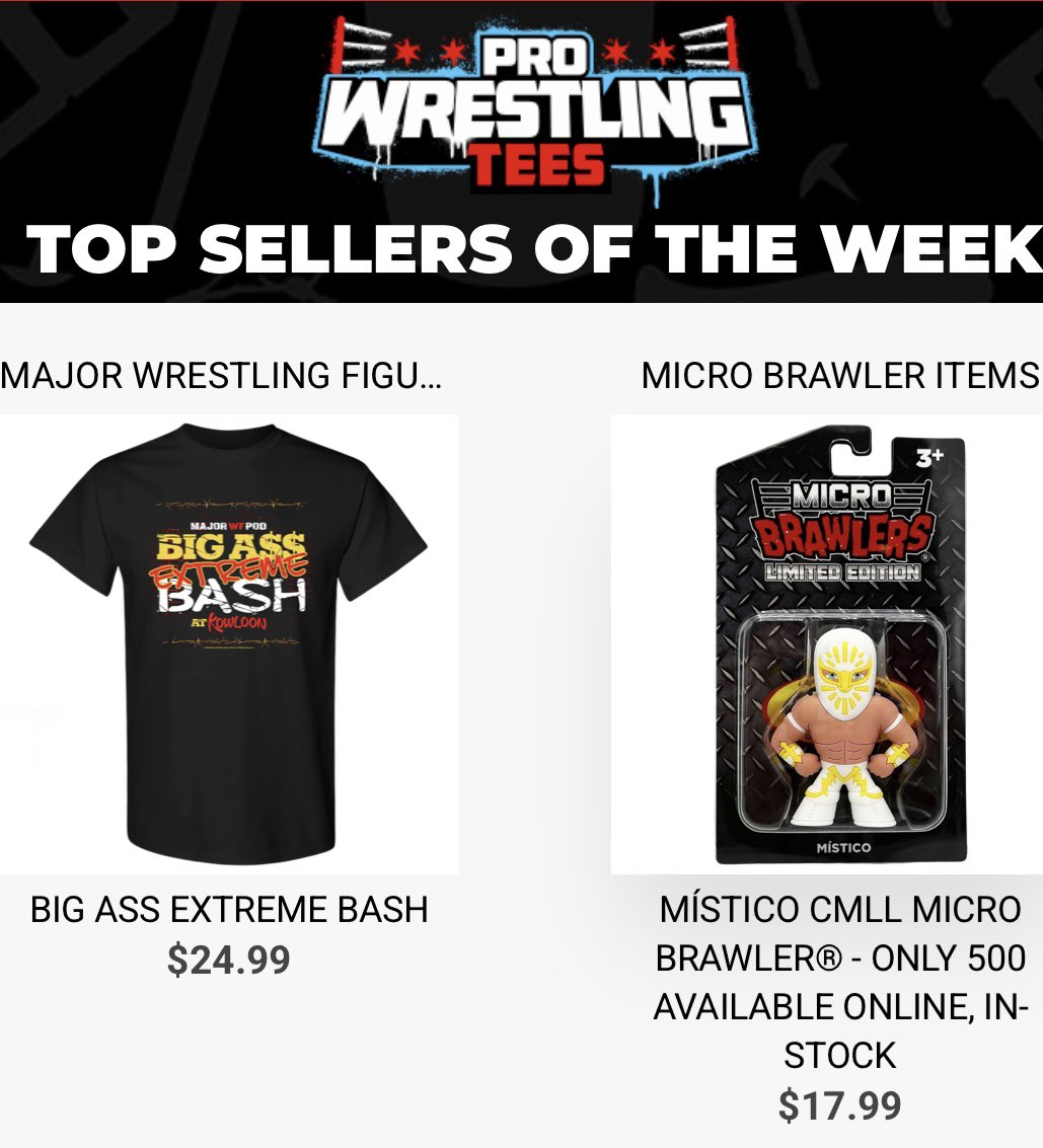 The Major Wrestling Figure Podcast (@majorwfpod) on Twitter photo Top sellers this week on <a href="/PWTees/">Pro Wrestling Tees</a>; a wrestling figure, and the shirt for our upcoming Big A$$ Extreme Bash!
Get tickets to our EXTREME show featuring Tommy Dreamer, Sandman, and Raven in Boston on August 24th at eventbrite.com/e/the-major-wr….
Get the shirt at ProWrestlingTees.com/MajorWFPod. Top sellers this week on <a href="/PWTees/">Pro Wrestling Tees</a>; a wrestling figure, and the shirt for our upcoming Big A$$ Extreme Bash!
Get tickets to our EXTREME show featuring Tommy Dreamer, Sandman, and Raven in Boston on August 24th at eventbrite.com/e/the-major-wr….
Get the shirt at ProWrestlingTees.com/MajorWFPod.