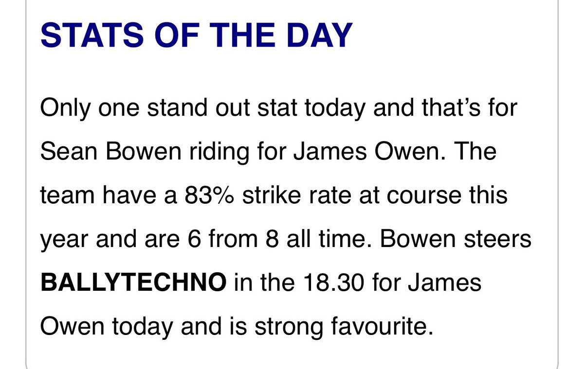 One standout stat, one winner as BALLYTECHNO wins by a mile. 

So pleased we brought this section back for newsletter readers, it is on FIRE.