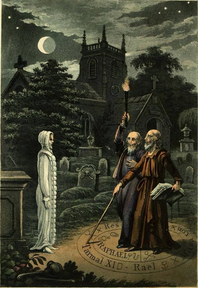 reviewwales's tweet image. John Dee - occultist, mathematician, astronomer, astrologer and Queen Elizabeth's very own magician - was born today in 1527.
These eerie images (c.1825/ 1790) show Dee and Edward Kelly communing with a spirit in a cemetery by moonlight. As you do.
#otd #onthisday #gothic