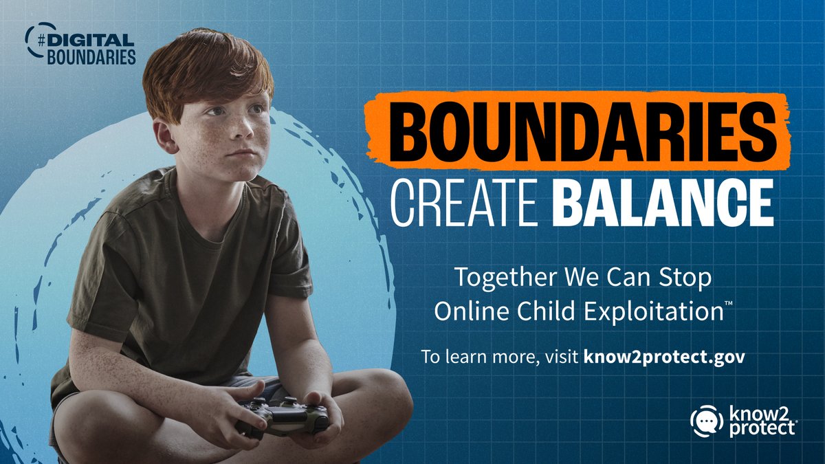 Know2Protect's tweet image. Setting #DigitalBoundaries helps kids build healthy screen time habits and #StaySafeOnline. Start small: create tech-free zones, set device timers and model mindful tech use yourself. When you set clear expectations, you empower kids to take control of their online time. Visit…