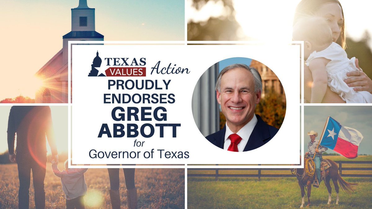 TxValuesAction's tweet image. Texas Values Action is proud to endorse Governor @GregAbbott_TX for re-election as Governor of Texas. For many years Governor Abbott has been the kind of leader we want and need in the Lone Star state. Throughout his years of service to Texans both as Attorney General and…