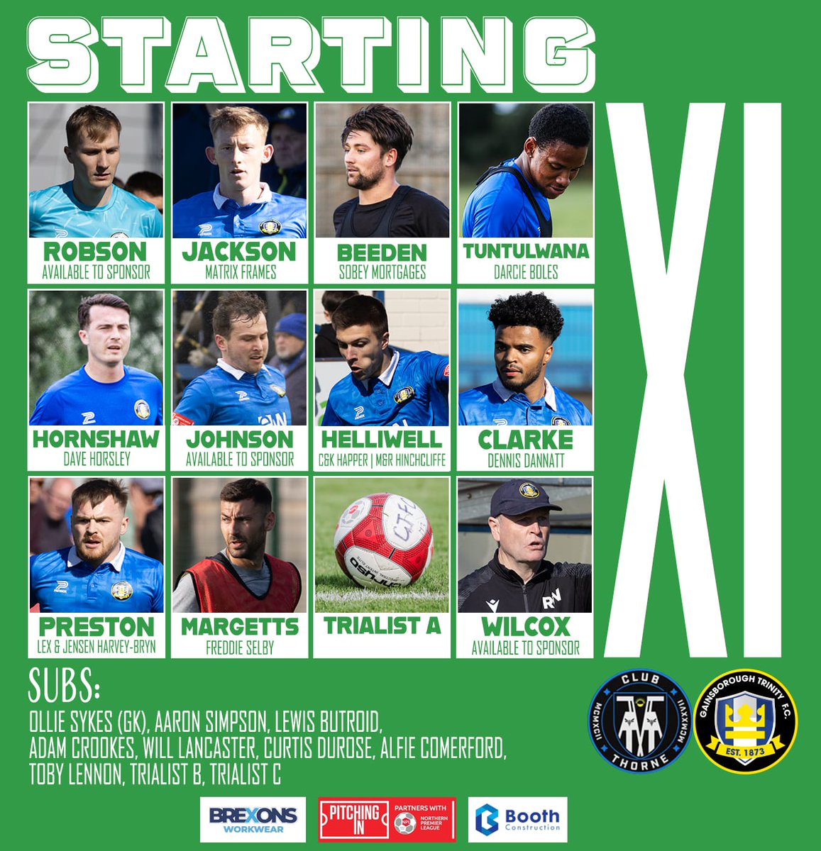 TEAM NEWS | 

Two new signings involved from the first whistle as Jonny Margetts &amp; Harrison Beeden start tonight for the #HolyBlues. 

Adam Crookes is on the bench. Frank Mulhern is unavailable tonight. It's great to be back! 

🟢⚪️