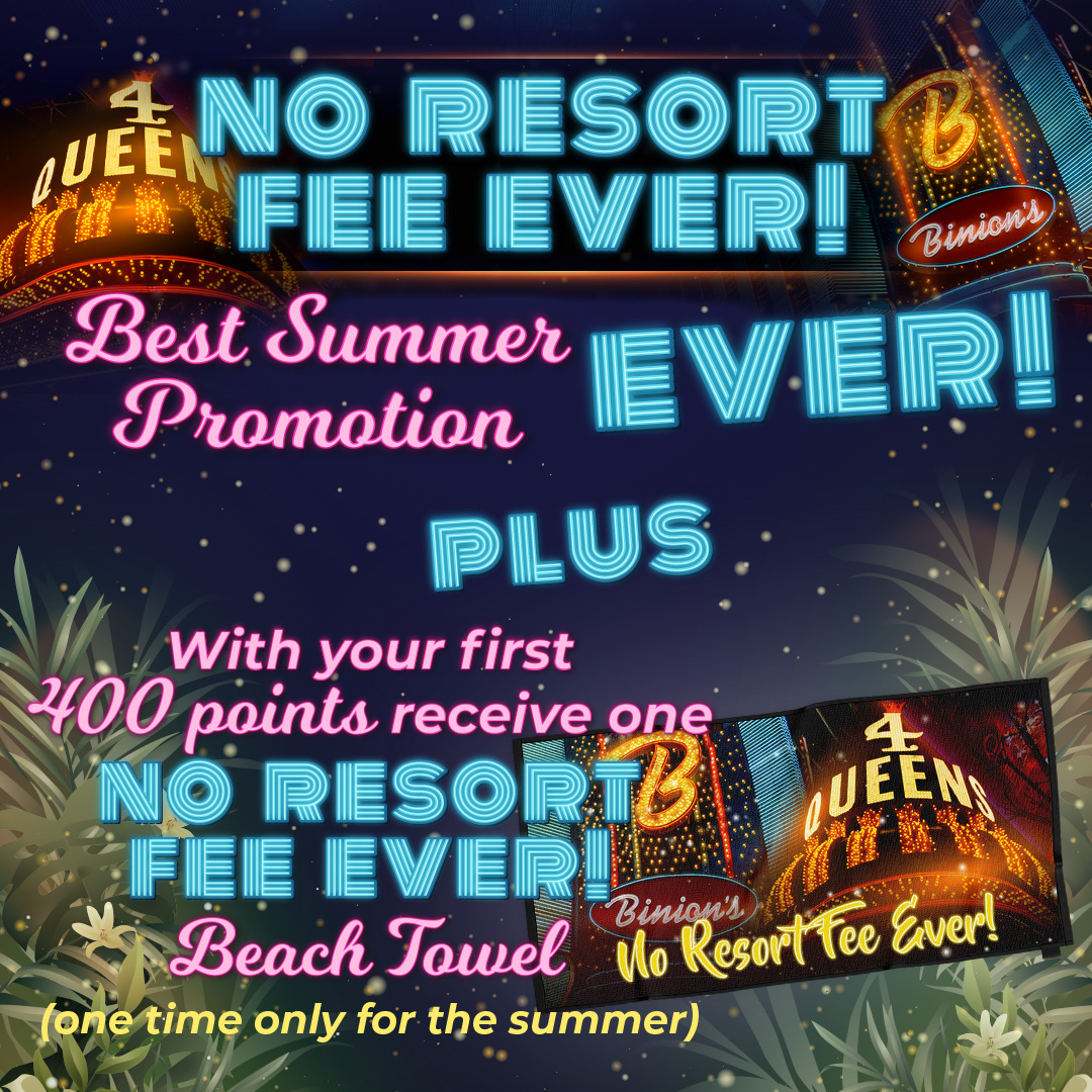4QueensLV's tweet image. Didn’t snag your GIANT towel in June? Don’t sweat it — our Best Summer Promotion is still on. ☀️
Also, 400 points = $40 in Free Slot Play, up to $160 at BOTH Four Queens and Binion’s.
Nobody does comps like we do — because no one is as generous as us.! See you, Downtown!