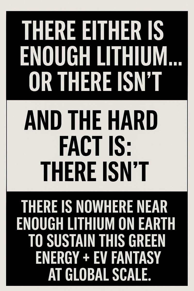 DanielSimp37987's tweet image. just the city of Sydney had EV's, and the entire city ran on renewables backed by lithium battery storage, it would require over 44,000 tons of lithium — just to start.
That’s about 1/3 entire world’s annual lithium production — for one city, with only 2 days of energy backup.
