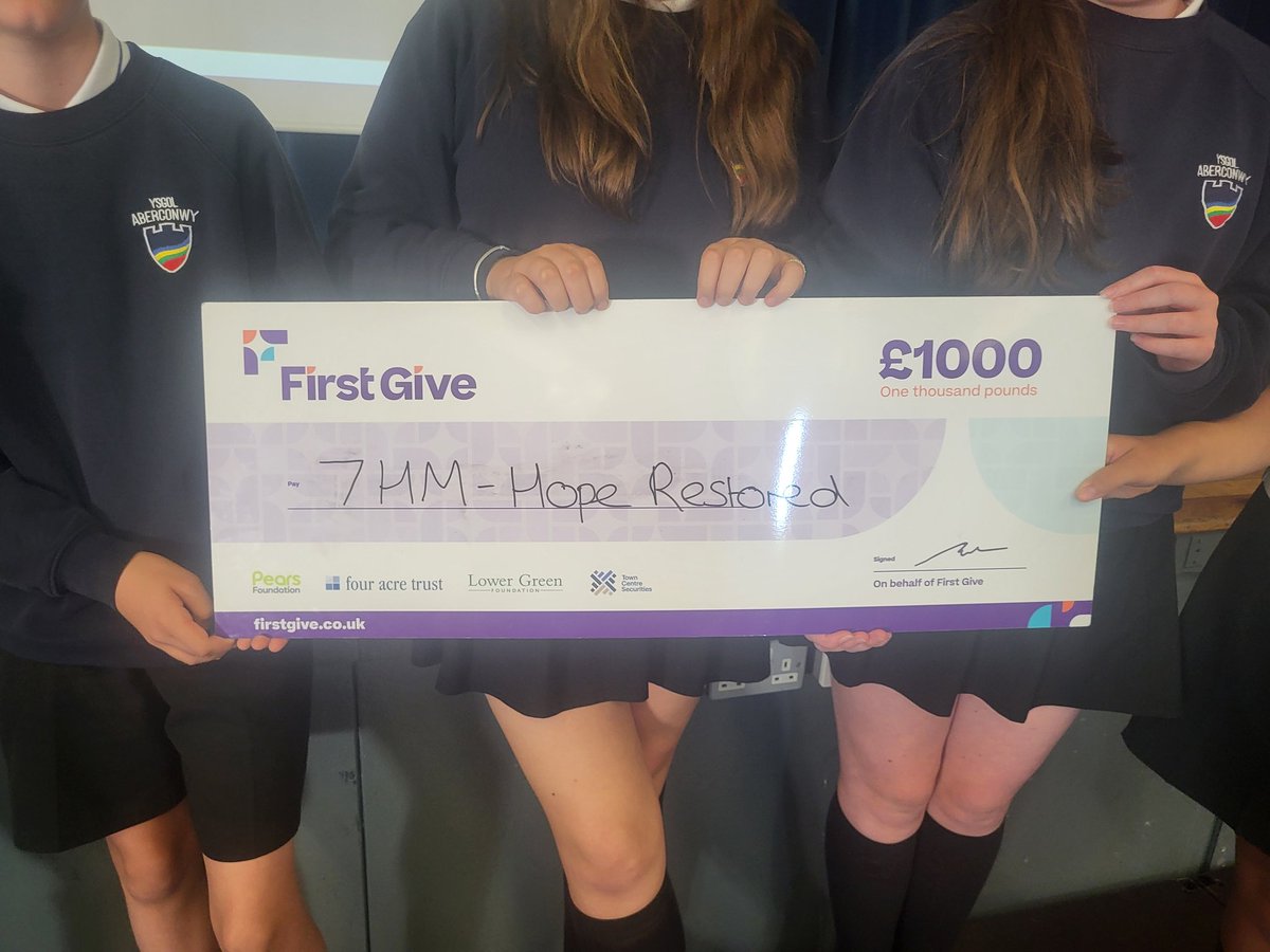 A huge congratulations to class 7HM for their win in the <a href="/FirstGiveUK/">First Give</a> final <a href="/ysgolaberconwy/">YsgolAberconwy</a>. The £1000 grant will be going to hope restored a local charity that helps to tackle homelessness. A very high standard of presentations from all the Y7 presenting students! #Socialaction