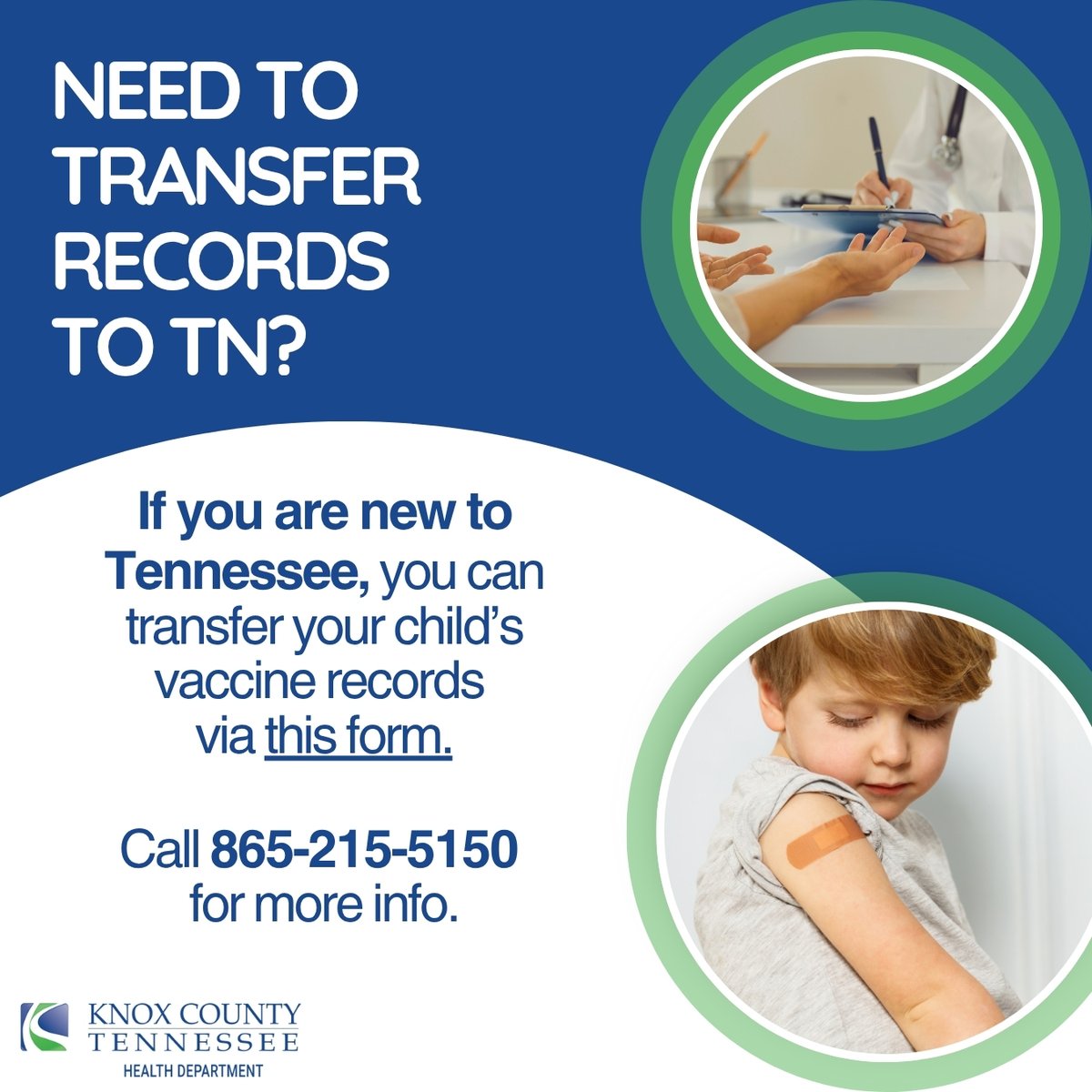 If your child needs back-to-school vaccine or an immunization record, beat the rush and get them before August.  

Appointments are available at our Main Clinic: 865-215-5000, and West Clinic: 865-215-5950.  

If you need a record, fill out this form: knoxcounty.jotform.com/team/ip/ImmReq….