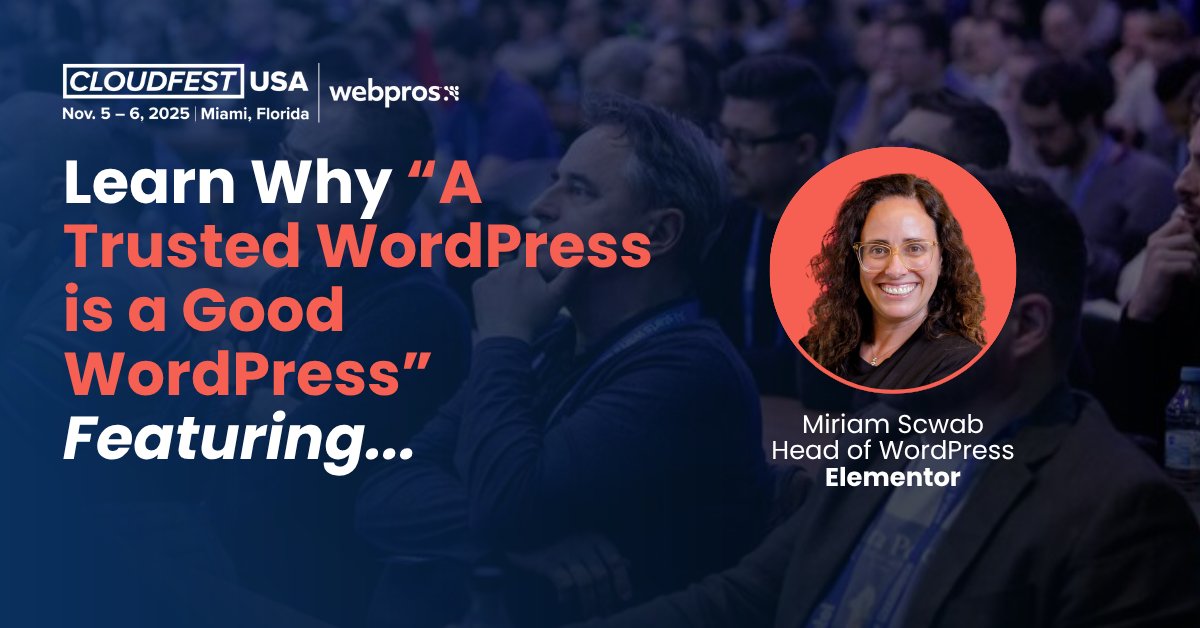 Trust matters in WordPress.

Join @MiriamSchwab, Head of WordPress at @Elementor, at #CloudFestUSA for “A Trusted WordPress is a Good WordPress”—practical insights on building secure, high-performing sites people trust.

Grab your ticket today: eu1.hubs.ly/H0kZyxB0