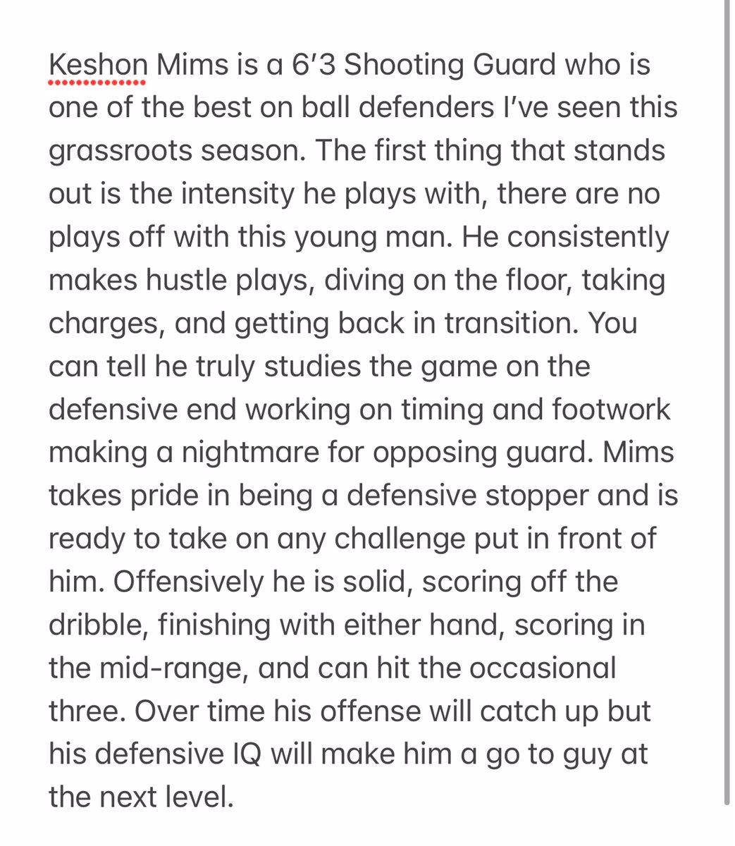 Keshon Mims (2026) 
Height: 6'3  
POS: SG 
HS: MICDS (MO) 
Grassroots: Arsenal Hoops (MO) 
Calling Card: Lockdown Defender  
Current Offers: N/A