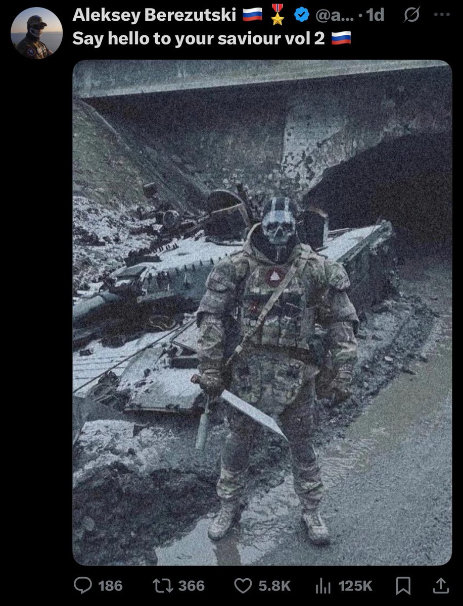 Saviour? The only thing he’s saving is Ukraine’s ammo—by doing their job for them when he steps on a landmine. 
#FuckRussia