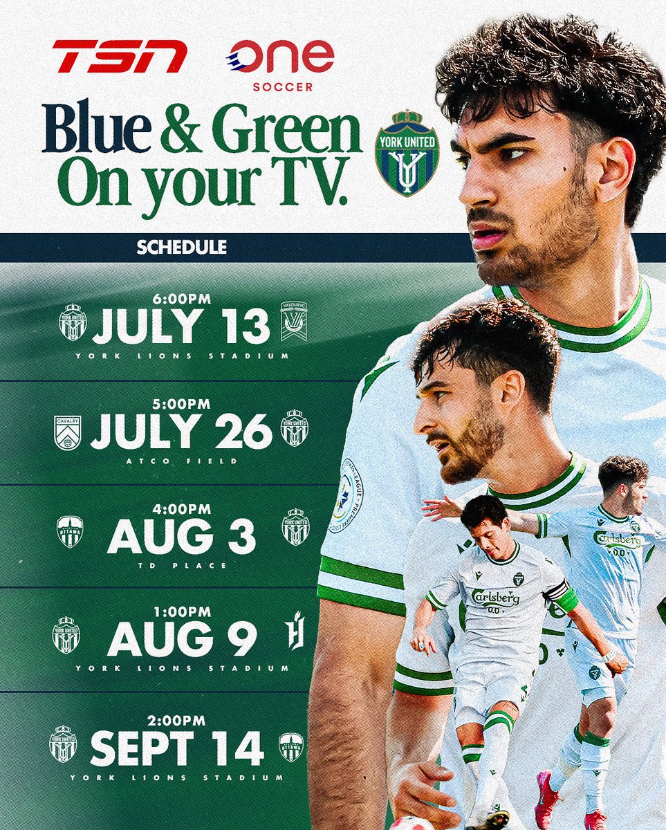 inter__toronto's tweet image. 📺 Blue &amp;amp; Green, now streaming straight to your screen!

Catch York United live on TSN this summer☀️

#BetterTogether #YorkUnitedFC 

#CanPL #BlueAndGreen #TSN #Matchday #TorontoSoccer #WatchTheNineStripes