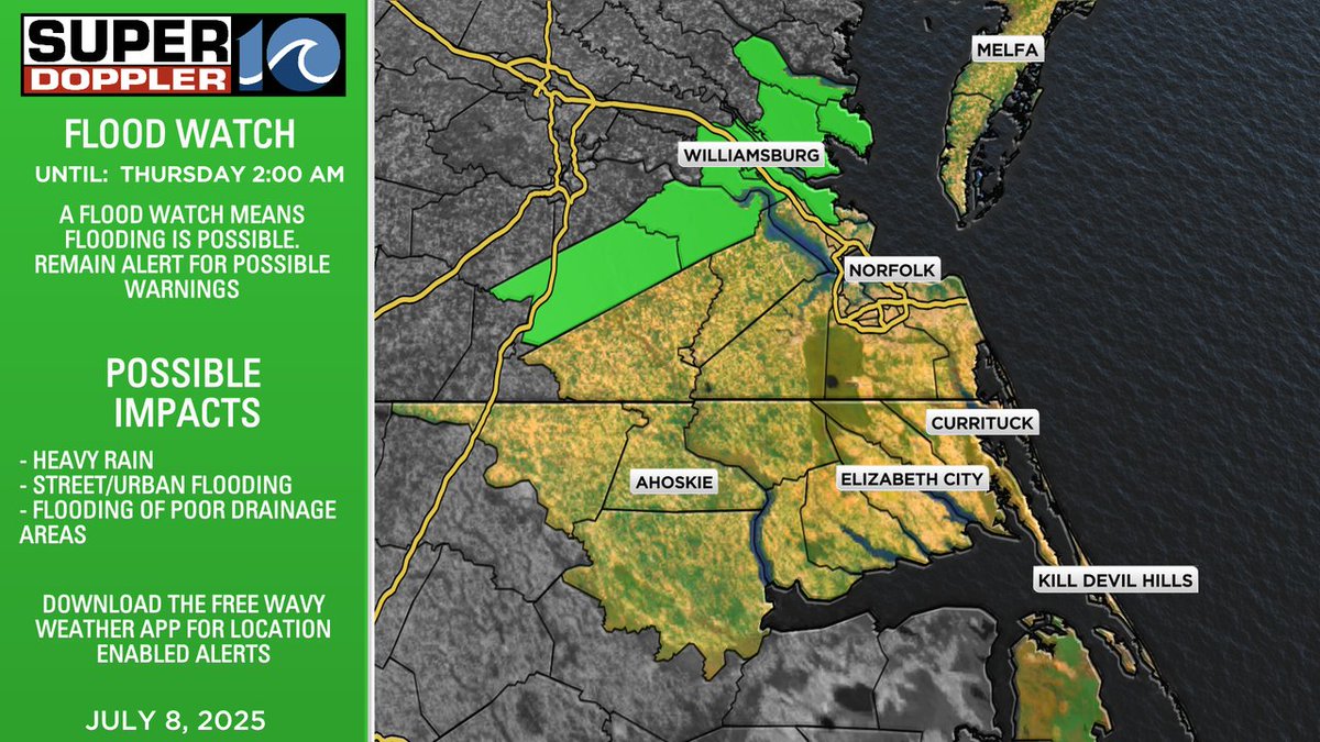 FLOOD WATCH issued for parts of the area. Remain alert for heavy rain and possible flooding. Poor drainage areas and urban areas will have the highest risk to see flooding.