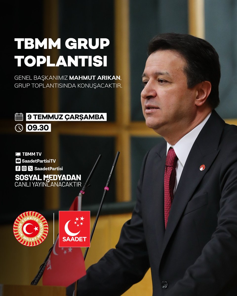 TBMM Grup Toplantısı

🗓 9 Temmuz Çarşamba (Yarın)
🕰 09.30

📡 TBMM TV ve sosyal medya hesaplarımızdan canlı yayınlanacaktır.