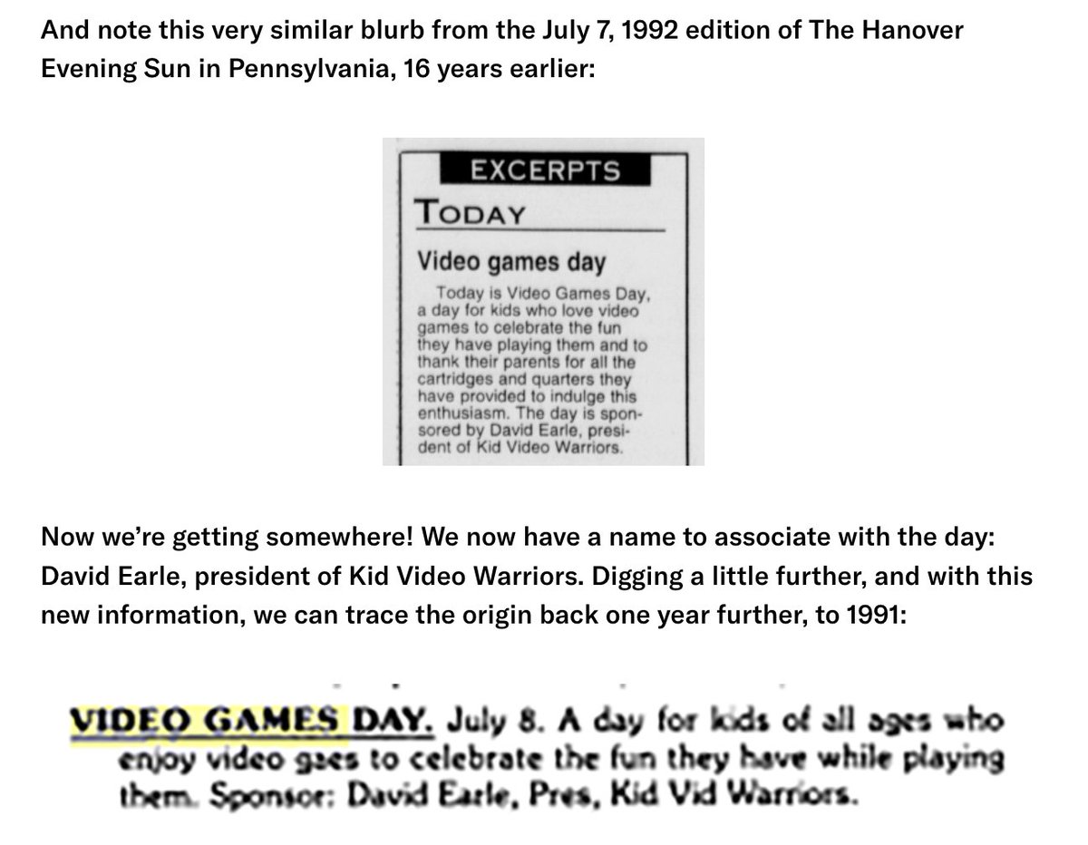 GameHistoryOrg's tweet image. Today is &quot;National Video Game Day&quot; because 34 years ago, a guy named David Earle decided it should be Video Games Day. That&apos;s it, that&apos;s the holiday

Here&apos;s a post we wrote about it back in 2017: gamehistory.org/why-is-today-n…