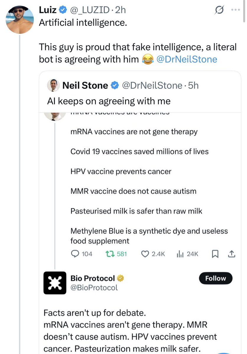 Hypothesis's tweet image. An AVer proudly mocking someone for liking an AI generated reply, while ignoring fellow AVers having full blown arguments with Grok because it doesn’t say what they want to hear..🤣
