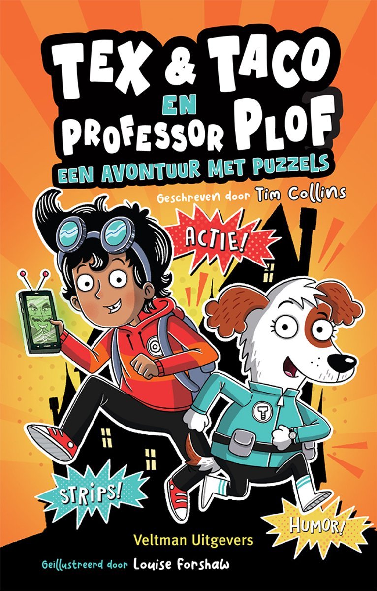 stripland_BENL's tweet photo. Ook het eerste avontuur van #Tex &amp; #Taco is verschenen bij #Veltman. Experimenten-vlogger Professor Plof is gevangen genomen door Dr. Chaos! Origineel heet de reeks trouwens #Knutz + #Boltz, in het Frans werd het #Marty &amp; #Doc. Nu te koop. #TimCollins #LouiseForshaw https://t.co/BT9B7az5bo