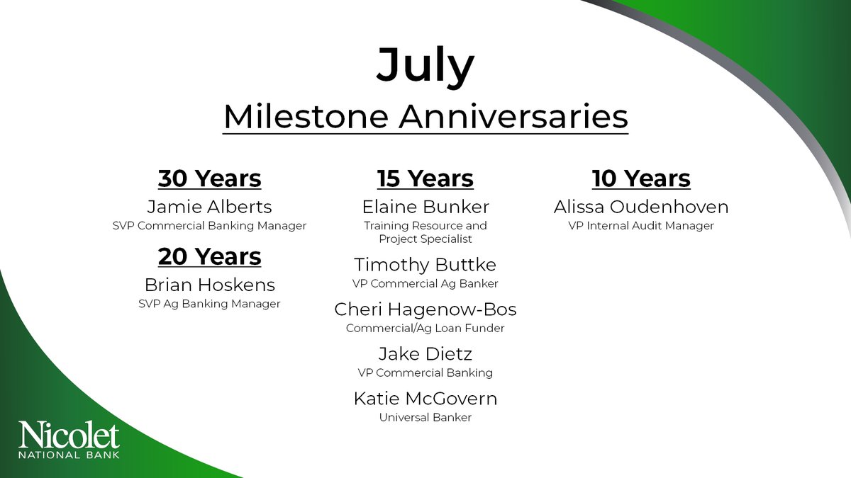 Congratulations to all our employees celebrating milestone anniversaries in July!
