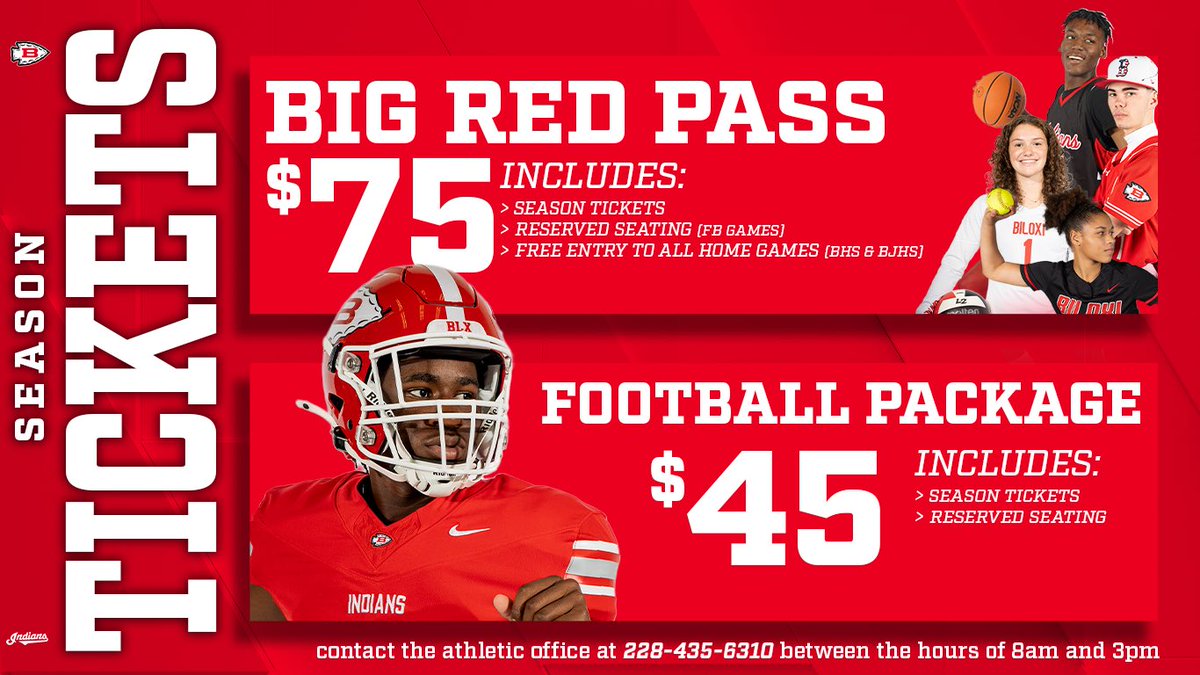 SEASON TICKETS!

2025 Football season tickets and Big Red Passes will go on sale Monday, July 14th for current season ticket holders and will be available to the public for purchase on July 21st!

#BlxIndianNation | #OneTribe