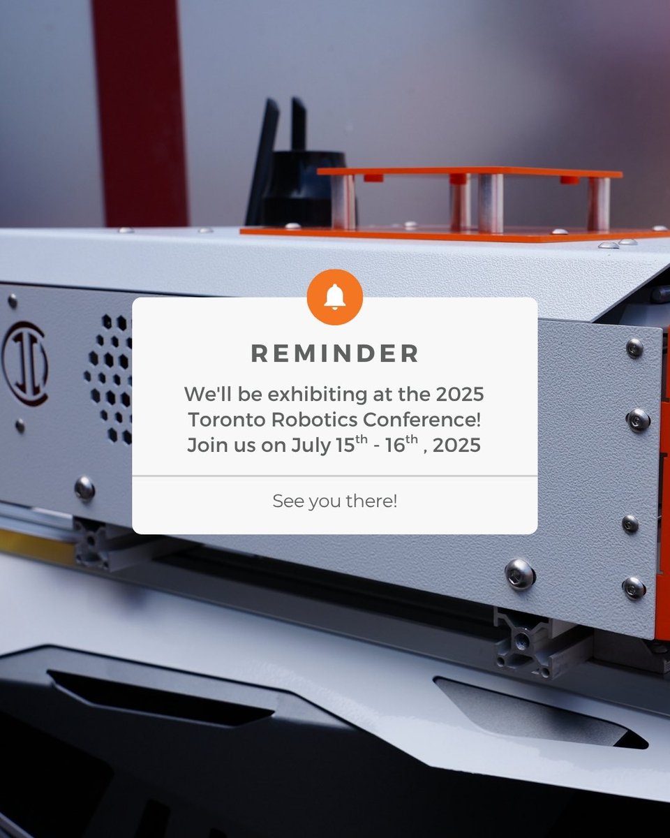 InDro_Robotics's tweet image. Mark your calendars! We&apos;re excited to remind you that we&apos;ll be exhibiting at the 2025 Toronto Robotics Conference!

Join us on July 15-16, 2025, at the University of Toronto Missisauga to explore the future of robotics and see what we&apos;ve been working on. See you there!