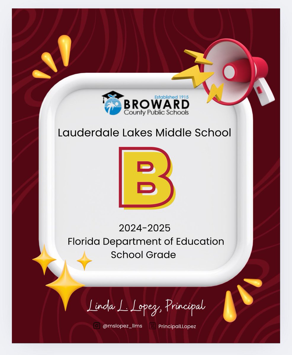 I’m extremely proud of our students, teachers, staff &amp; school leaders for reaching this milestone! We are a “B’” rated school for the first time in 15 years! Get ready now because All We Do is WIN: Work with Purpose, Inspire Growth, Never Settle! 🏆