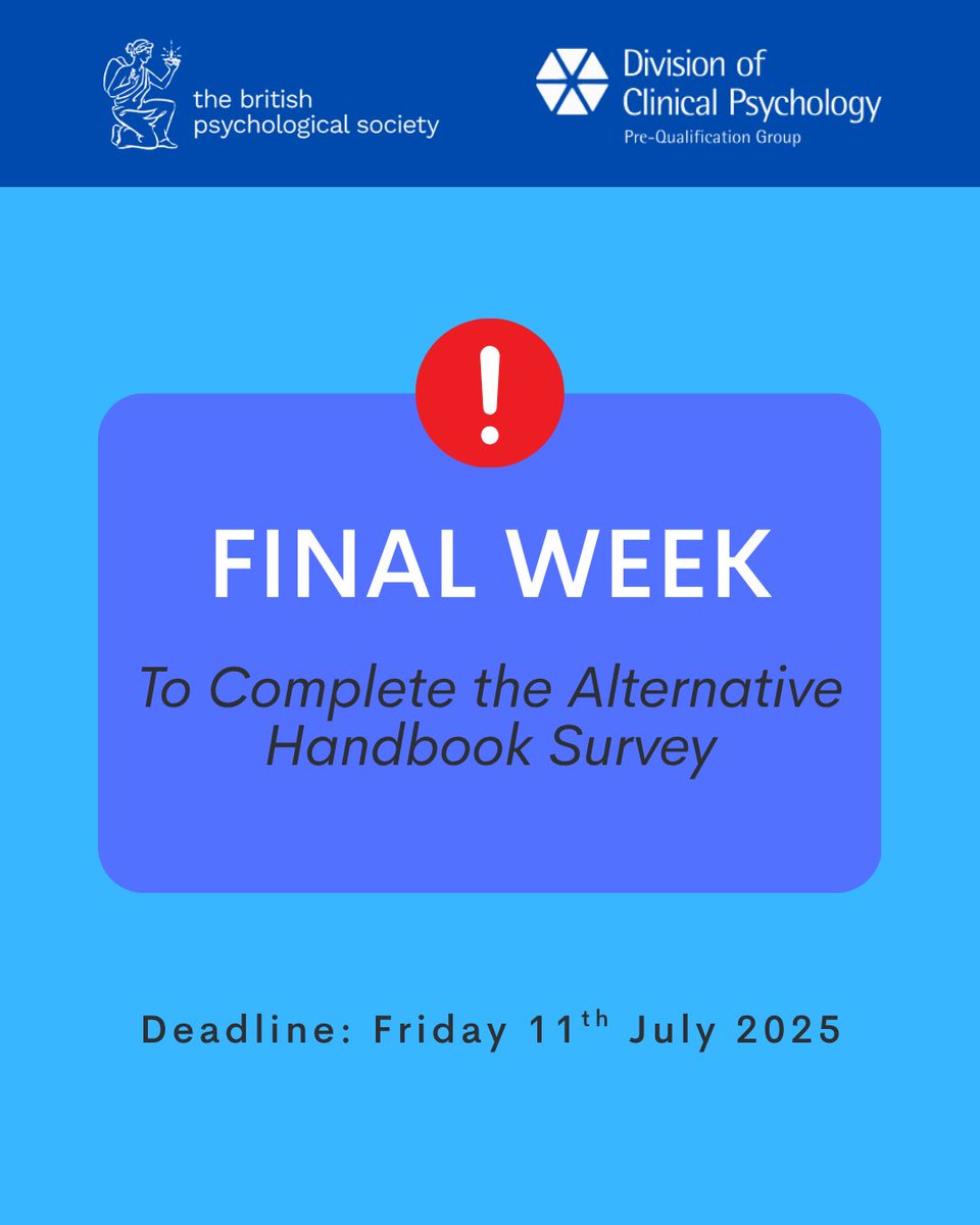 📢 Calling all Trainee Clinical Psychologists!

This is your final week to have your voice heard for the Alternative Handbook! We've already had an incredible response with +1,000 trainees completing the survey – thank you!