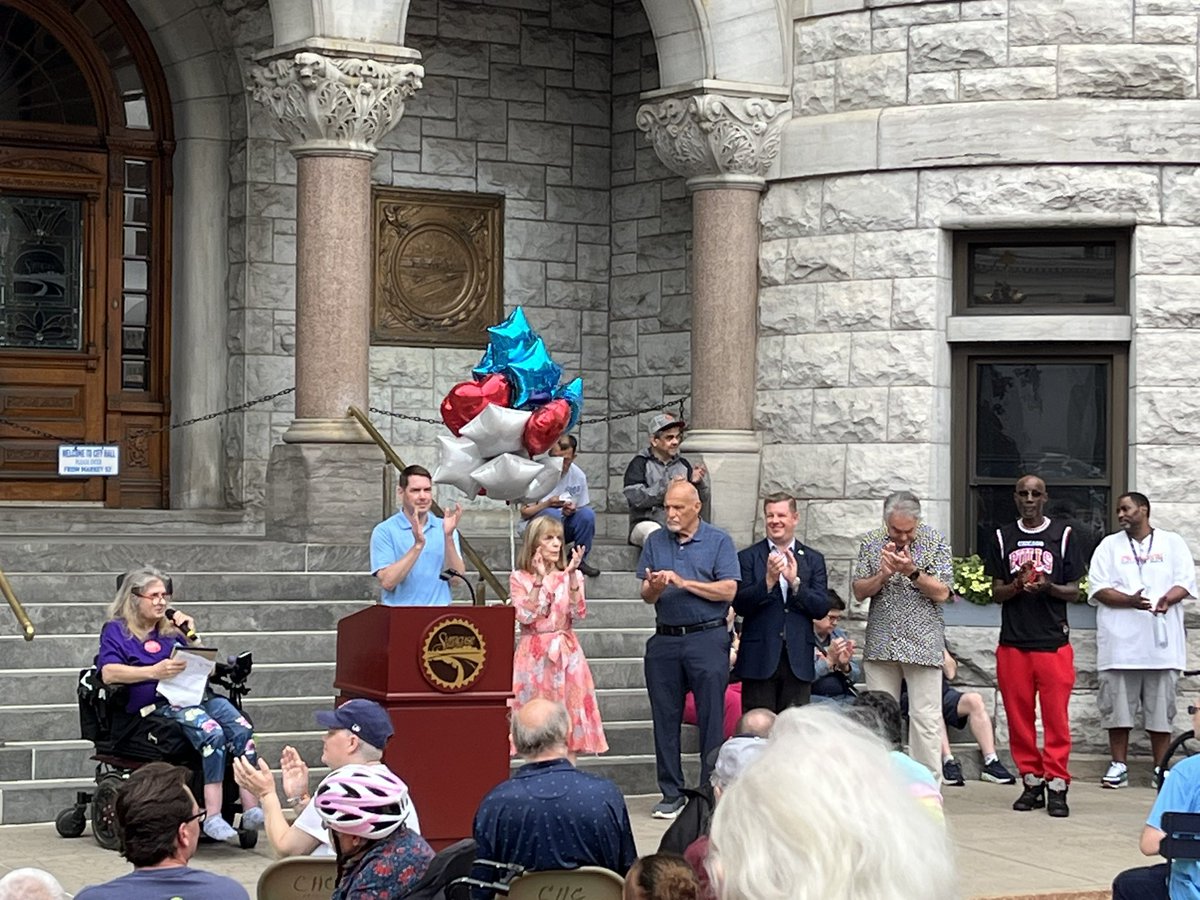 SyracuseAuditor's tweet image. Our cities only move when everyone can move together. That’s the special mission of the Americans with Disabilities Act and it’s just and critical 35 years later. Proud to be with our disability community advocates at City Hall to celebrate and support the work ahead.