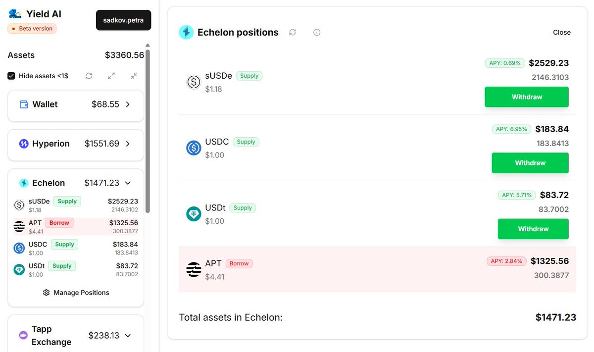 FinKeeper's tweet image. New features live for @EchelonMarket on Yield AI π₯
1οΈβ£ Borrow positions now visible
2οΈβ£ Withdraw directly from the interface
3οΈβ£ Deposits? Already working like a charm π
Earn 9.87% on USDC or 10.21% on sUSDe (with rewards)π
More pools, smooth management ββ¦