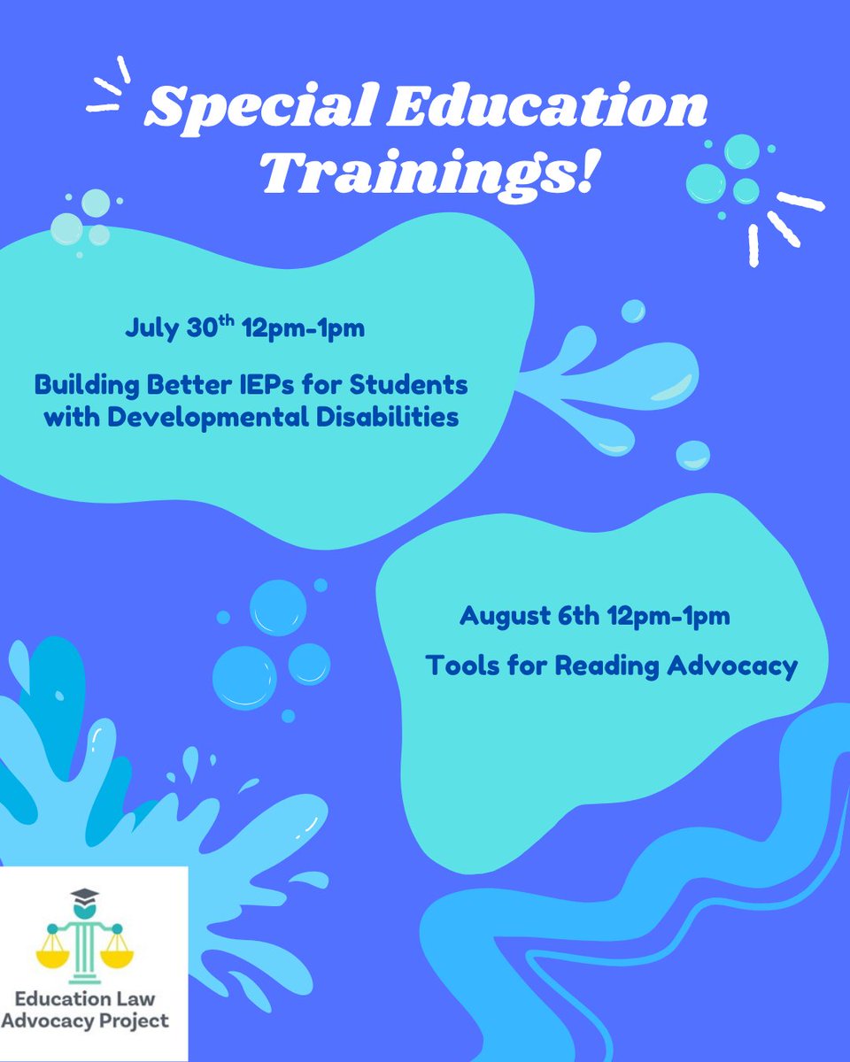 elap_smrls's tweet image. We hope you&apos;re staying cool this summer! We are holding virtual trainings on Special Ed topics soon. We want to see you and answer your questions! Register at the link in our bio 🏝️🌊
