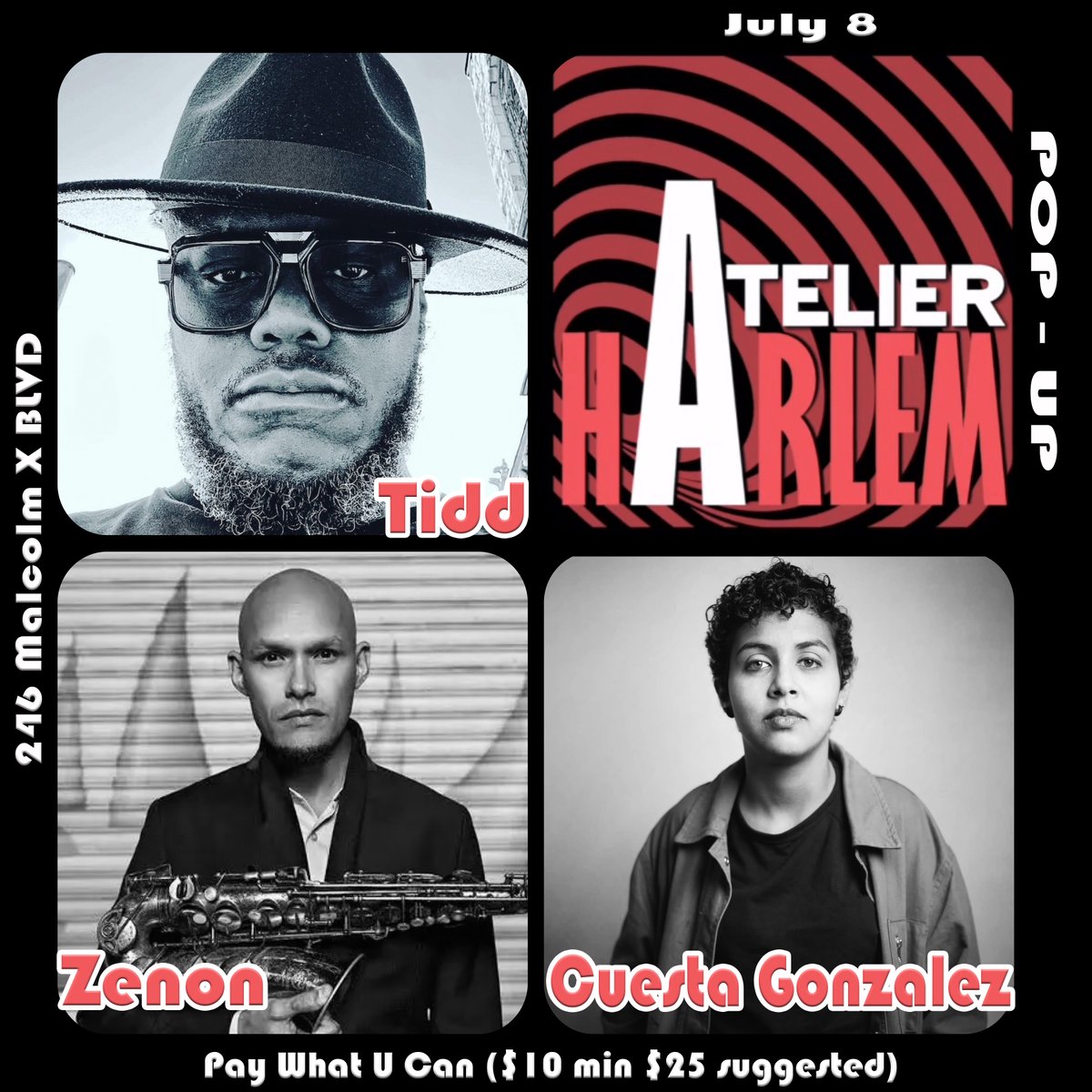 Fun times last night at The Atelier Harlem... We do it again tonight at 8pm, with Anthony Tidd and Ivanna Cuesta Gonzalez...Hope you can join...
#miguelzenon 
#Harlem