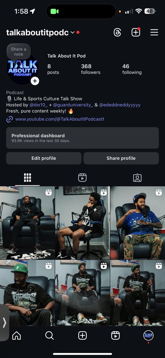 Go follow us on IG &amp; Subscribe to us or YouTube for our content! @TalkAboutItPodc 😎